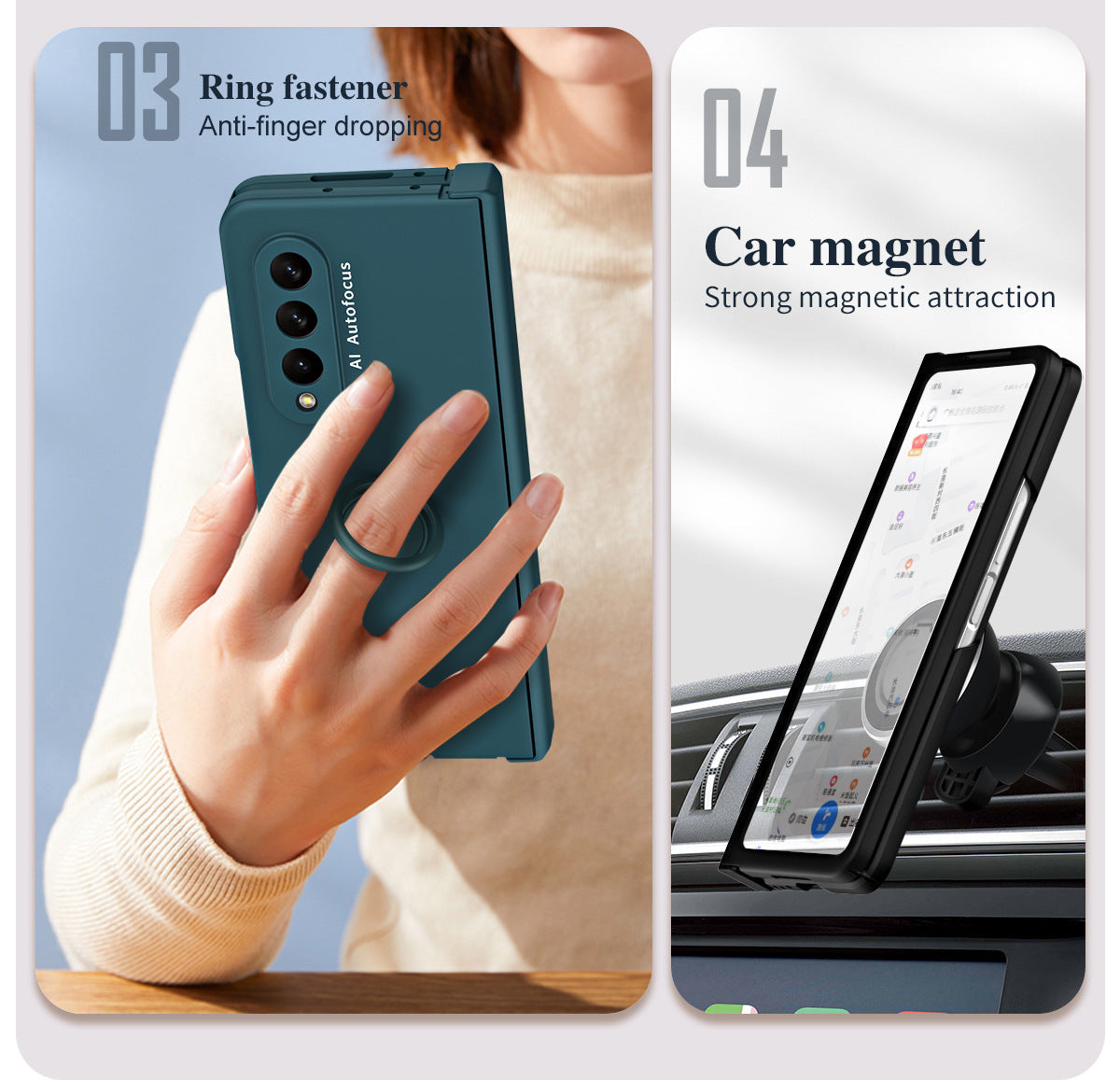 Anti-fall Protective Phone Case With Car Magnetizable Ring Holder And Film For Samsung Galaxy Z Fold5 Fold4 Fold3 - Mycasety Mycasety