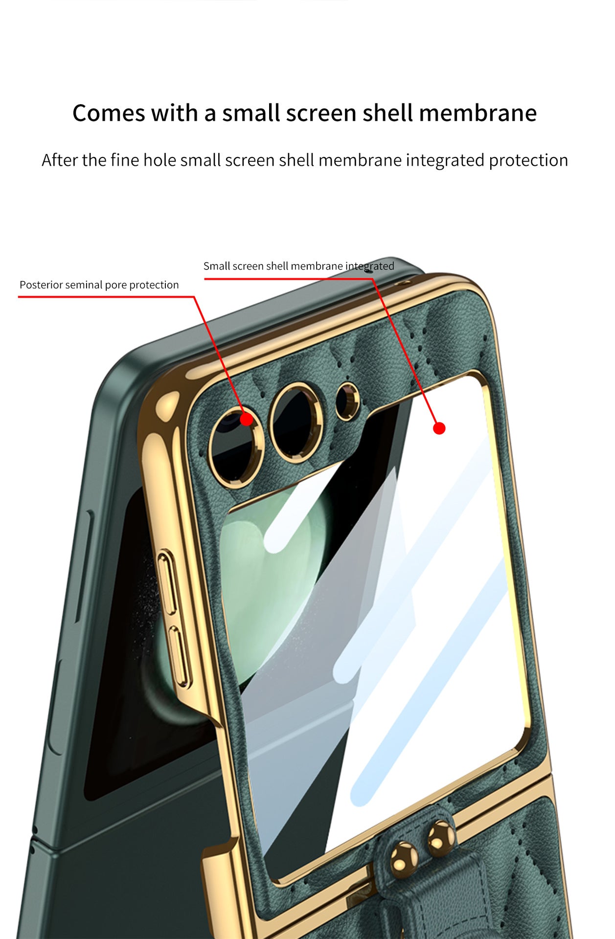 Luxury Argyle Leather Phone Case with Ring and Front Screen Protector For Samsung Galaxy Z Flip5