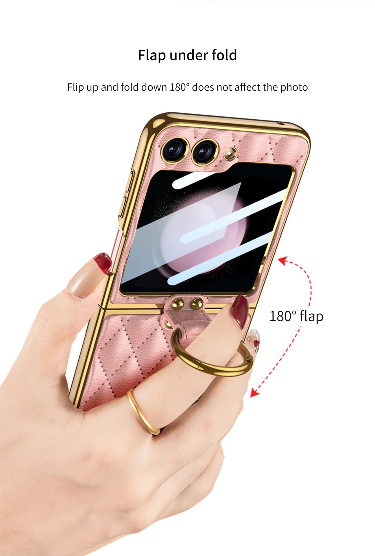 Luxury Argyle Leather Phone Case with Ring and Front Screen Protector For Samsung Galaxy Z Flip5