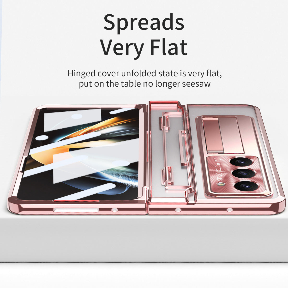 Electroplated Clear PC Galaxy Z Fold5 Case with Front Screen Protector & Flat Hinge & Hidden Stand And Pen Slot and Free Stylus