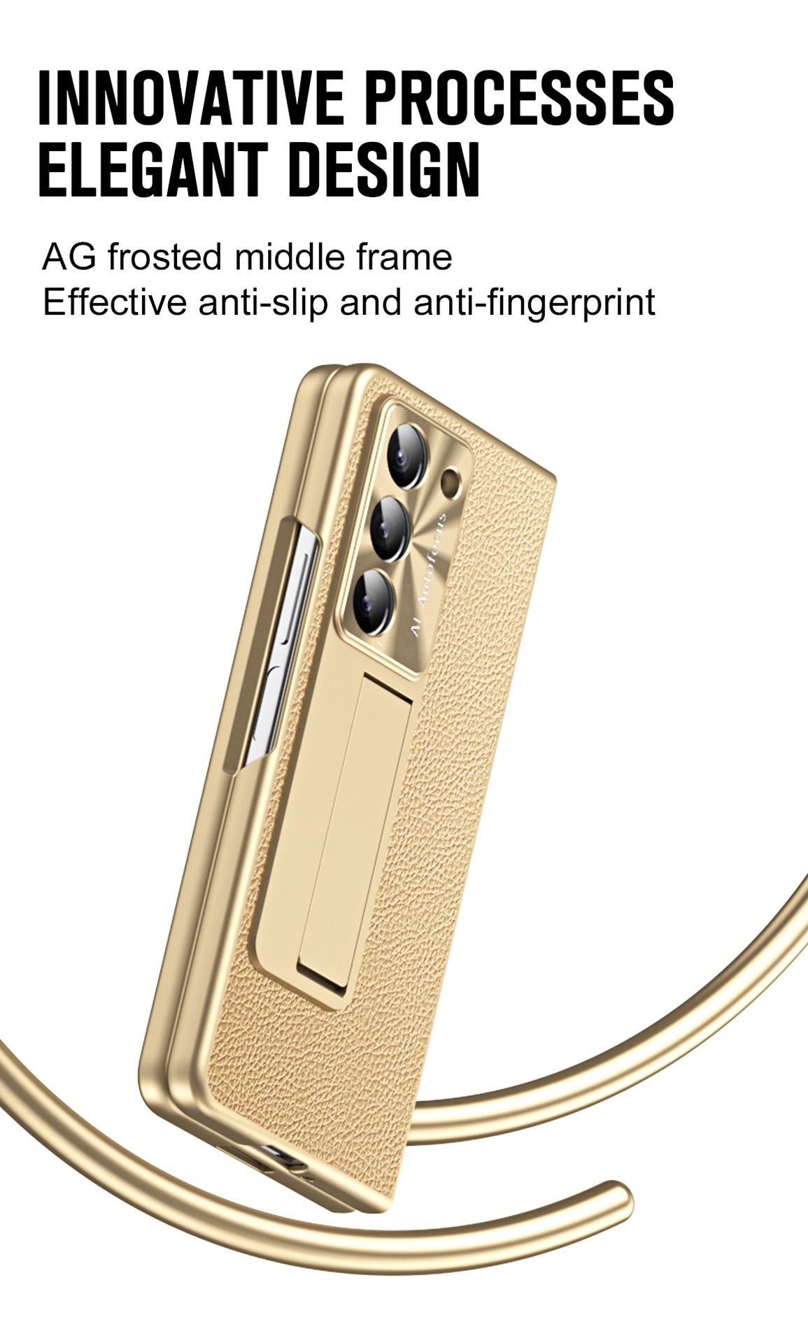 Leather Galaxy Z Fold5 Case with Front Screen Protector With Hidden Kick-Stand