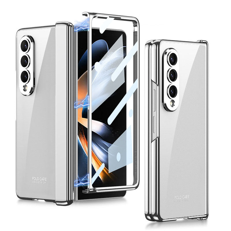 Electroplated Transparent Magnetic Hinge All-included Phone Case With Back Screen Protector For Samsung Galaxy Z Fold5 Fold4 - Mycasety Mycasety