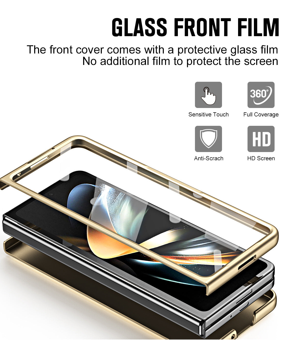 Leather Galaxy Z Fold5 Case with Front Screen Protector With Hidden Kick-Stand