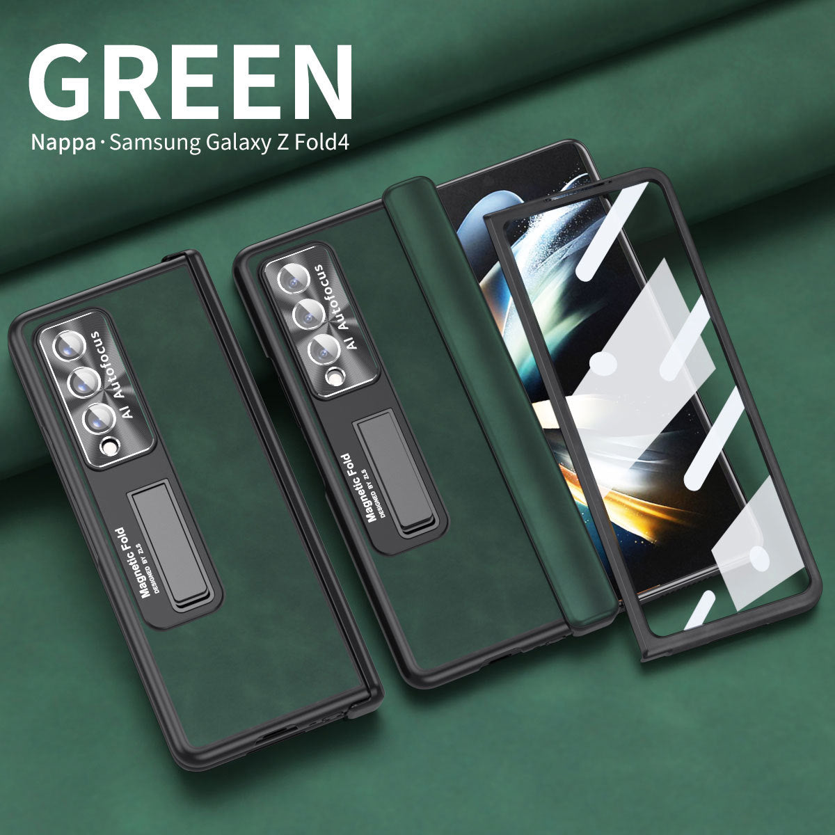 Luxury Nappa Leather Cover Magnetic Hinge Folding Shell Case For Samsung Galaxy Z Fold3 Fold4 Fold5 With Screen Protector - Mycasety Mycasety