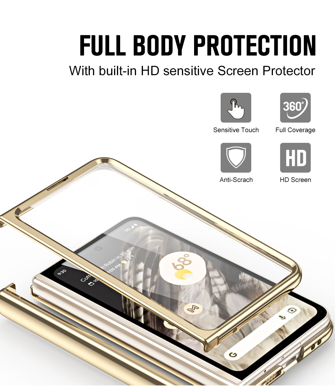 Electroplating Transparent Google Pixel Fold Case All-inclusive Drop-resistantCase with Hinge Protection Aand Kick-stand