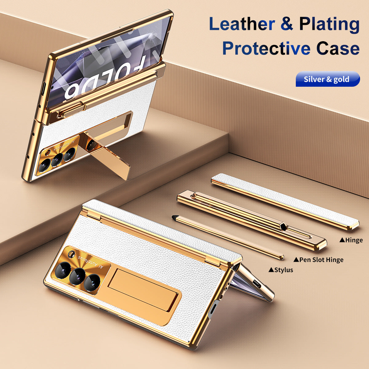 Aluminum Alloy Frame Magnetic Bracket All-Inclusive Electroplating Leather Cover For Galaxy Z Fold 6/5/4/3