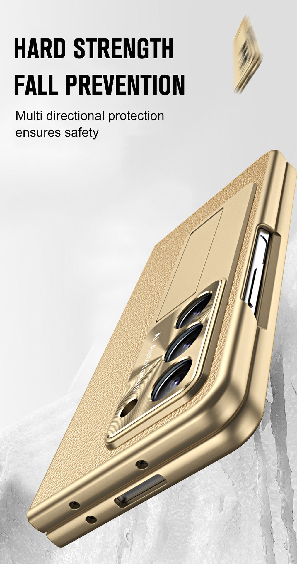 Leather Galaxy Z Fold5 Case with Front Screen Protector With Hidden Kick-Stand