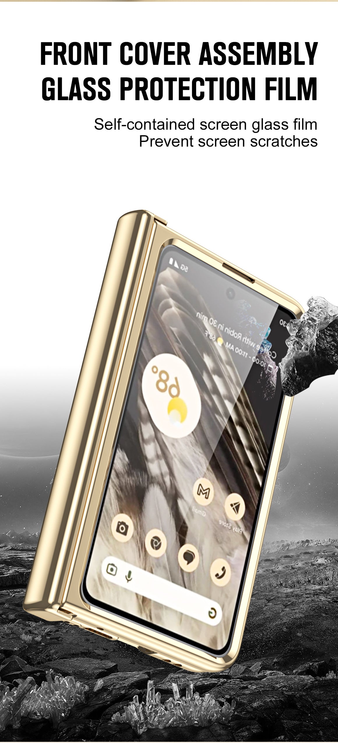 Electroplated Transparent Google Pixel Fold Case with Dual Hinge Protector & Screen Protector & Hidden Kickstand Pen Slot & Free Stylus