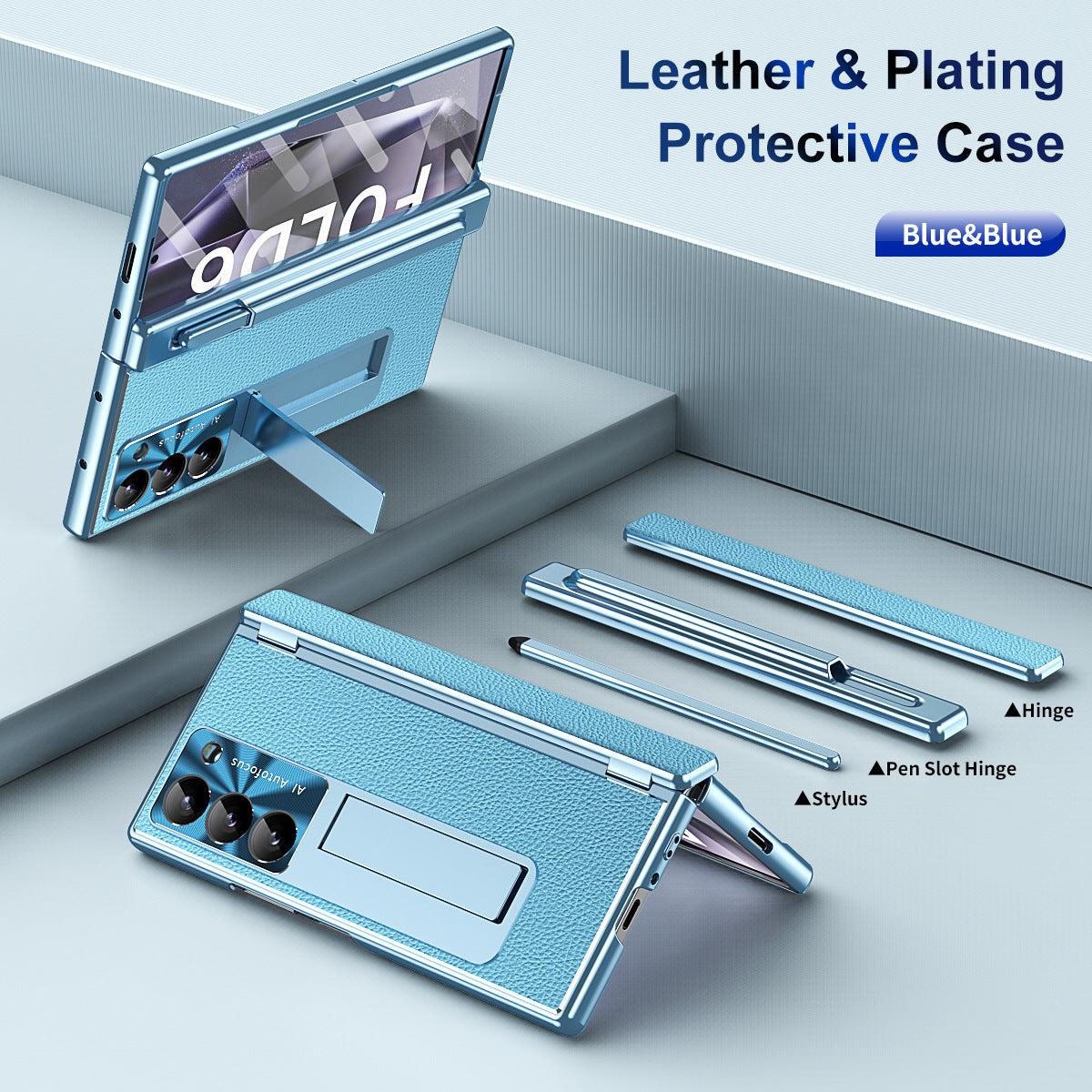Aluminum Alloy Frame Magnetic Bracket All-Inclusive Electroplating Leather Cover For Galaxy Z Fold 6/5/4/3