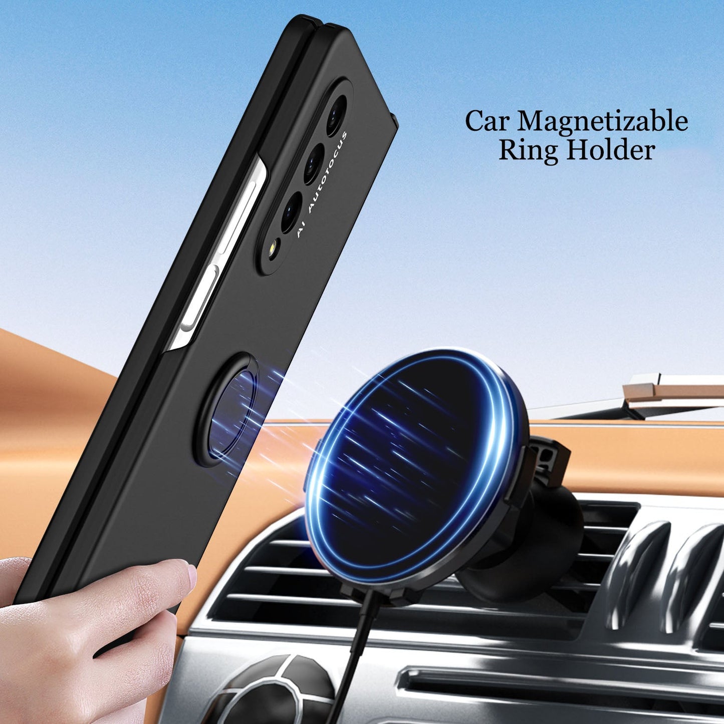 Anti-fall Protective Phone Case With Car Magnetizable Ring Holder And Film For Samsung Galaxy Z Fold5 Fold4 Fold3 - Mycasety Mycasety