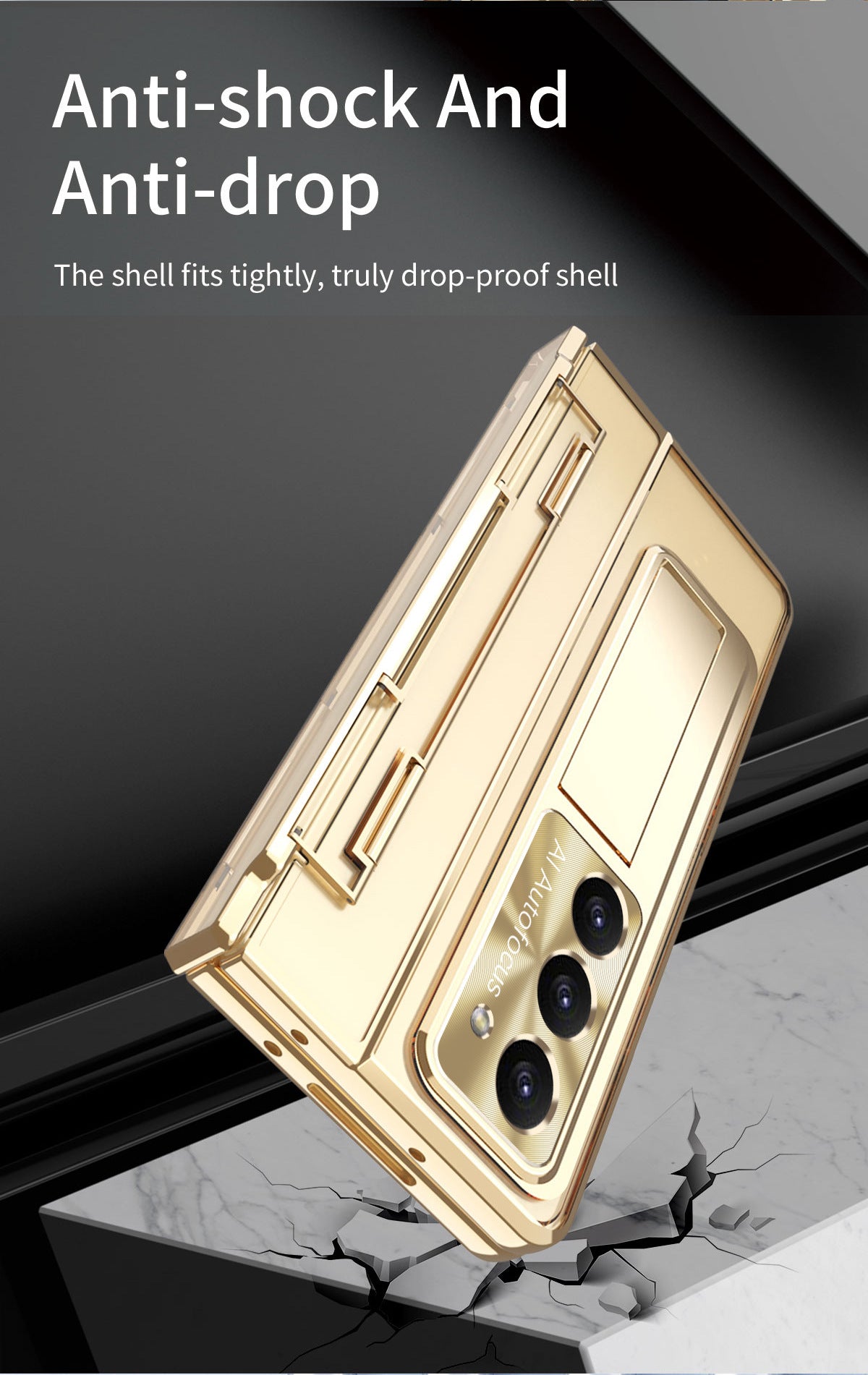 Electroplated Clear PC Galaxy Z Fold5 Case with Front Screen Protector & Flat Hinge & Hidden Stand And Pen Slot and Free Stylus