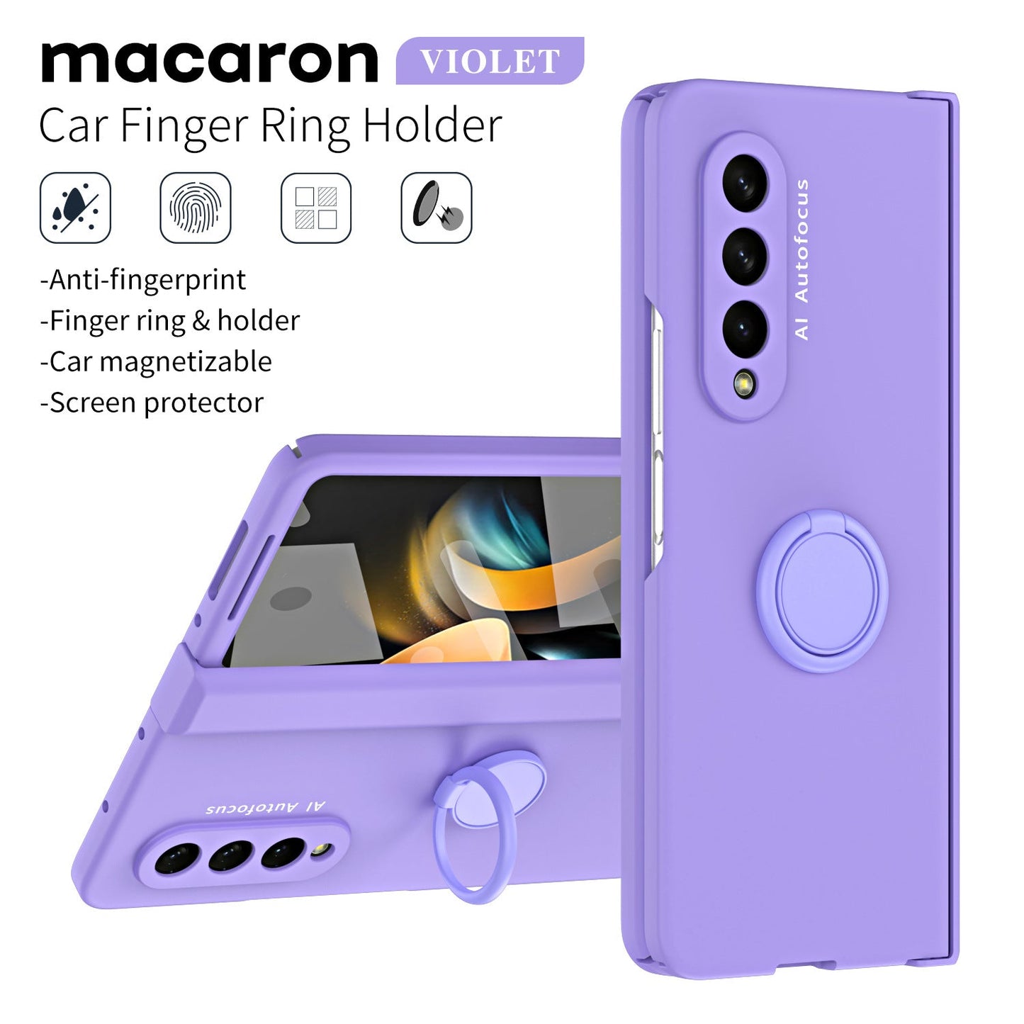Anti-fall Protective Phone Case With Car Magnetizable Ring Holder And Film For Samsung Galaxy Z Fold5 Fold4 Fold3 - Mycasety Mycasety