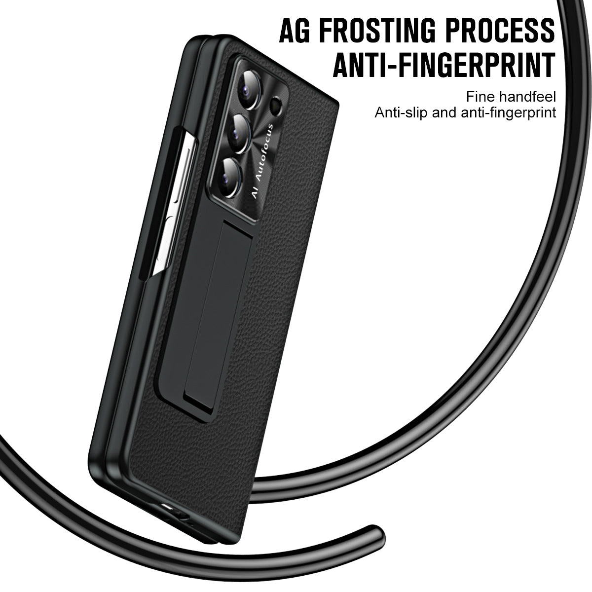 Leather Galaxy Z Fold5 Case with Front Screen Protector With Hidden Kick-Stand