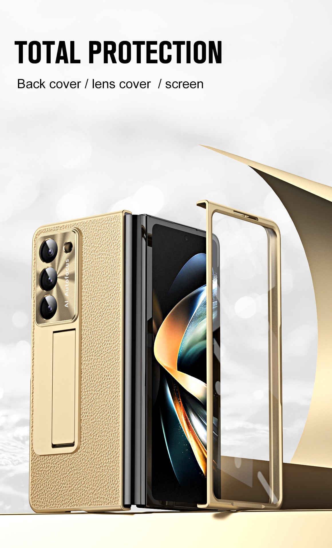 Leather Galaxy Z Fold5 Case with Front Screen Protector With Hidden Kick-Stand