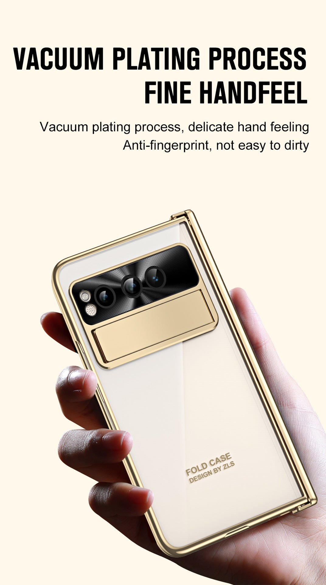 Electroplated Transparent Google Pixel Fold Case with Dual Hinge Protector & Screen Protector & Hidden Kickstand Pen Slot & Free Stylus
