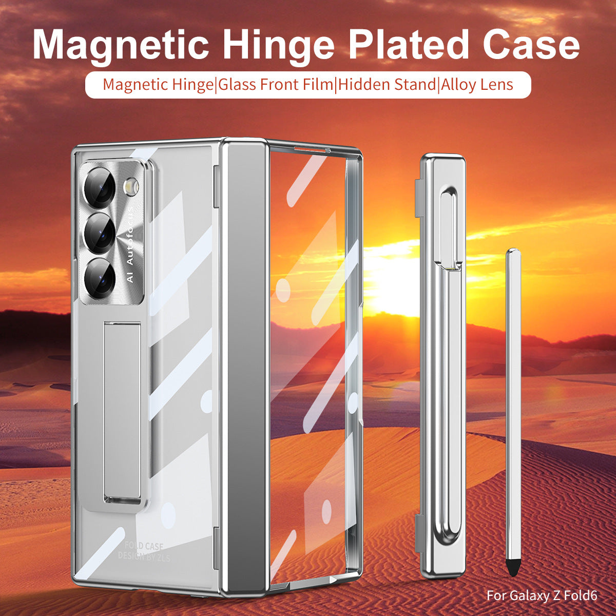 Magnetic Hinge Plating Case For Galaxy Z Fold6 Fold5 Fold4 Fold3 With Double Hinge Protector