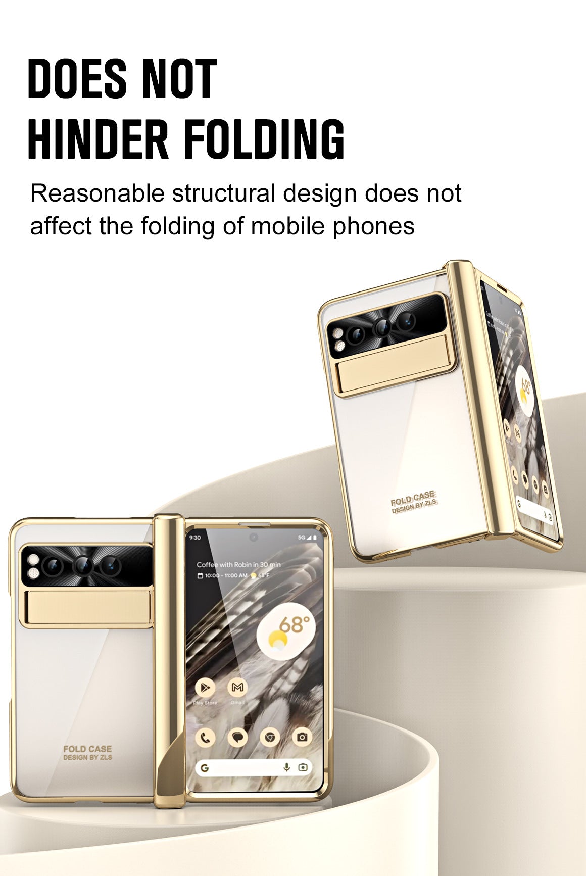 Electroplated Transparent Google Pixel Fold Case with Dual Hinge Protector & Screen Protector & Hidden Kickstand Pen Slot & Free Stylus