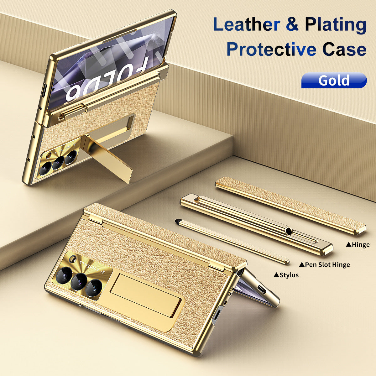 Aluminum Alloy Frame Magnetic Bracket All-Inclusive Electroplating Leather Cover For Galaxy Z Fold 6/5/4/3