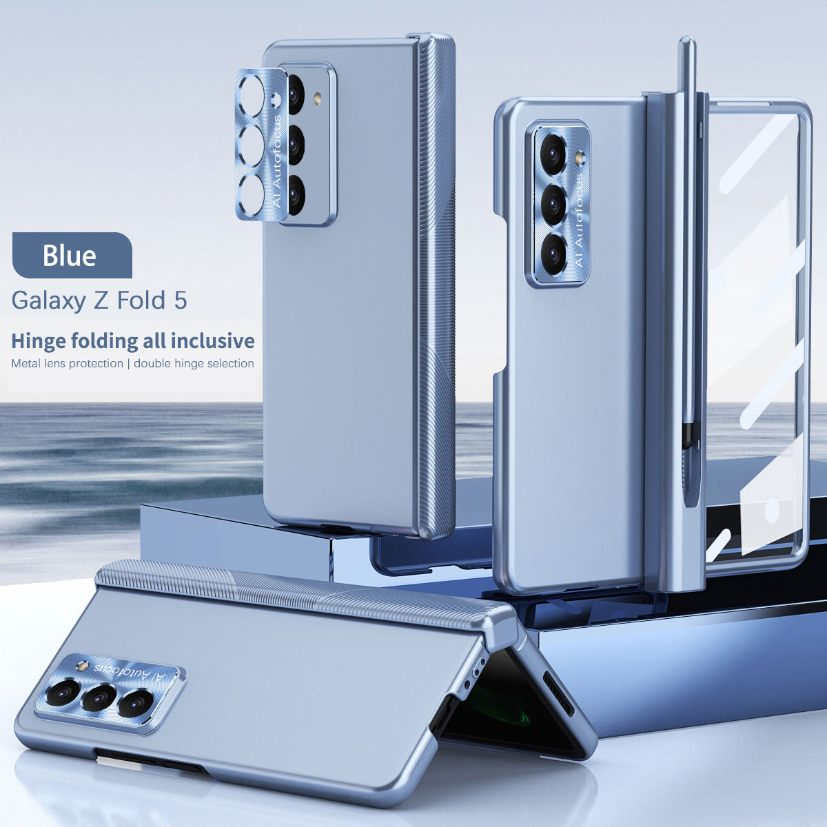 Electroplated Folding Case For Galaxy Z Fold5 Fold4 Fold3 With Double Hinge Protector and Free Stylus - Mycasety Mycasety