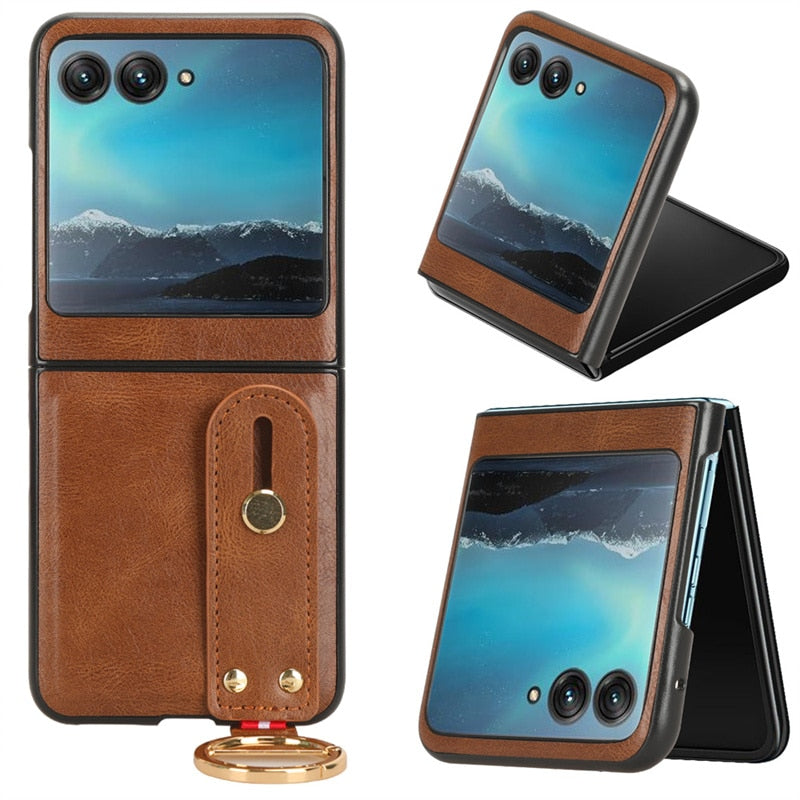 Motorola Razr 40 Ultra New Anti-Shock Business Leather Wristband Cover Case