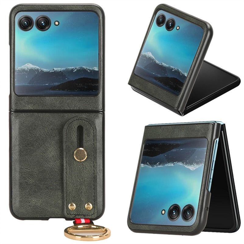 Motorola Razr 40 Ultra New Anti-Shock Business Leather Wristband Cover Case