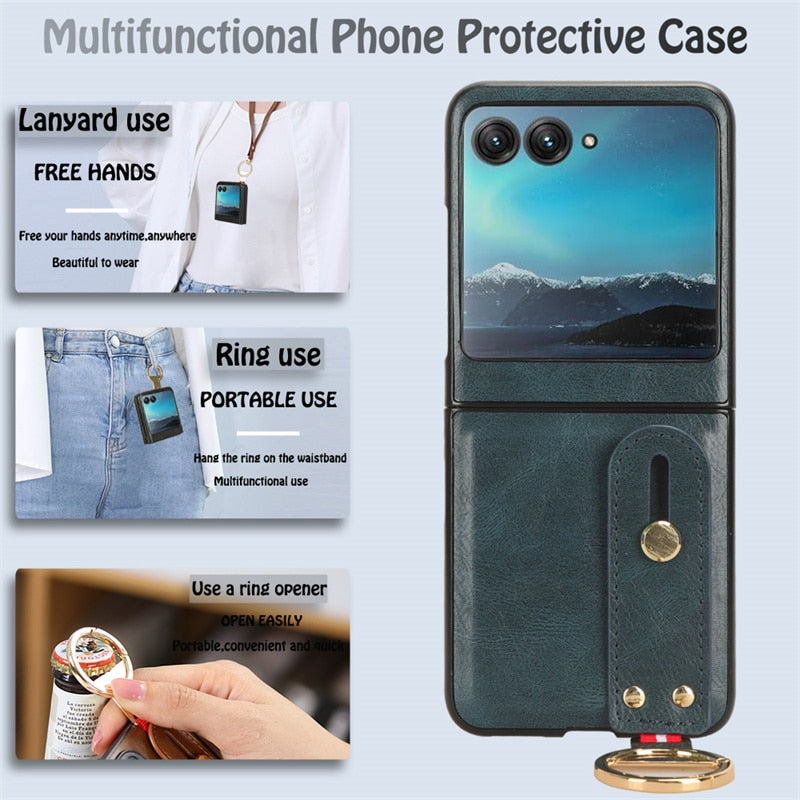 Motorola Razr 40 Ultra New Anti-Shock Business Leather Wristband Cover Case
