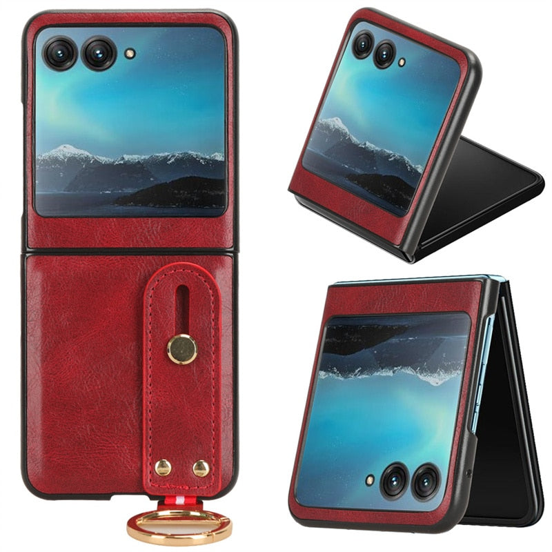 Motorola Razr 40 Ultra New Anti-Shock Business Leather Wristband Cover Case