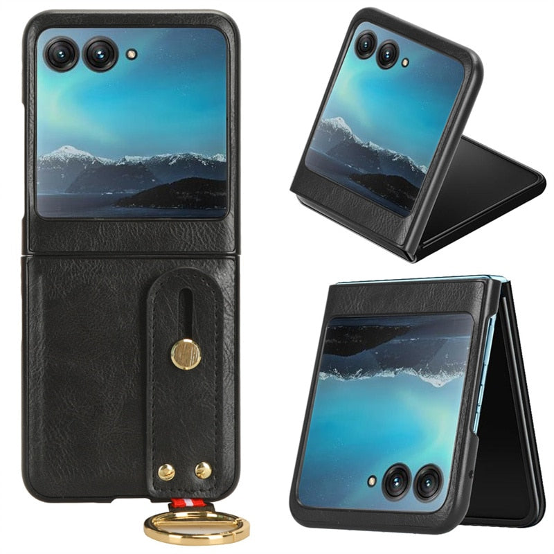 Motorola Razr 40 Ultra New Anti-Shock Business Leather Wristband Cover Case