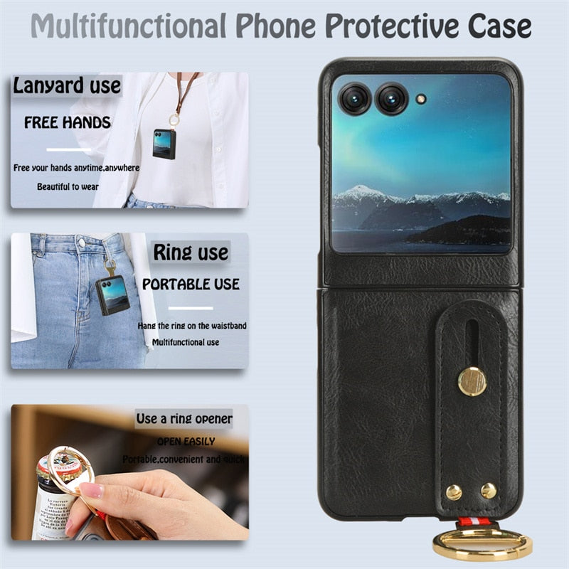 Motorola Razr 40 Ultra New Anti-Shock Business Leather Wristband Cover Case