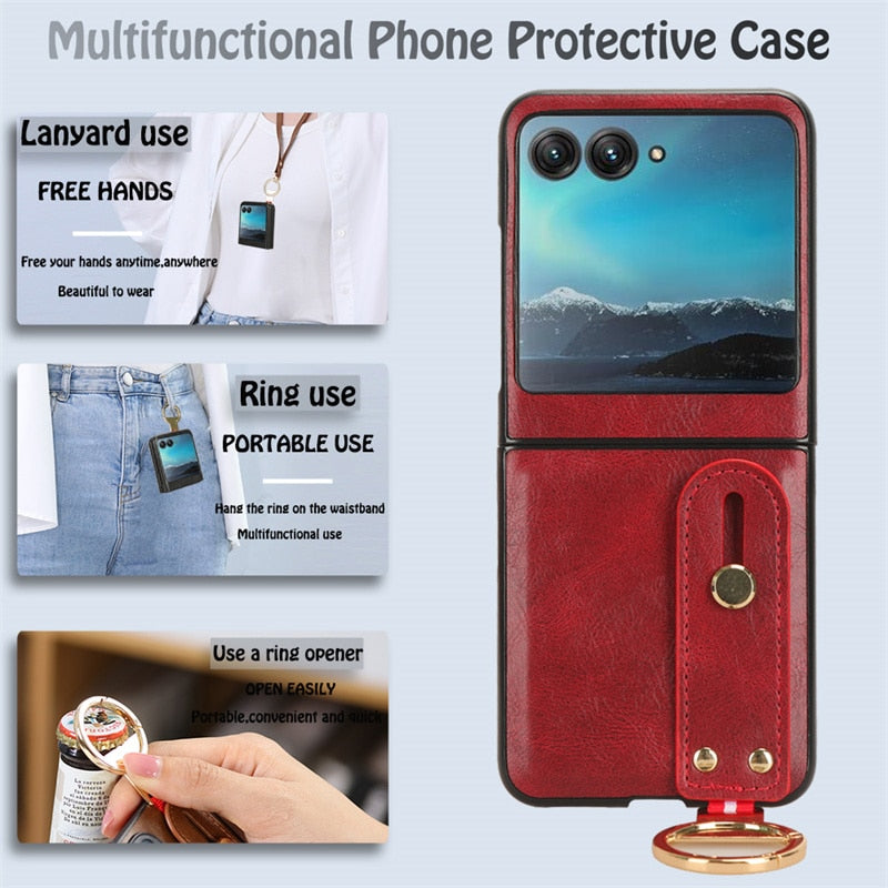 Motorola Razr 40 Ultra New Anti-Shock Business Leather Wristband Cover Case