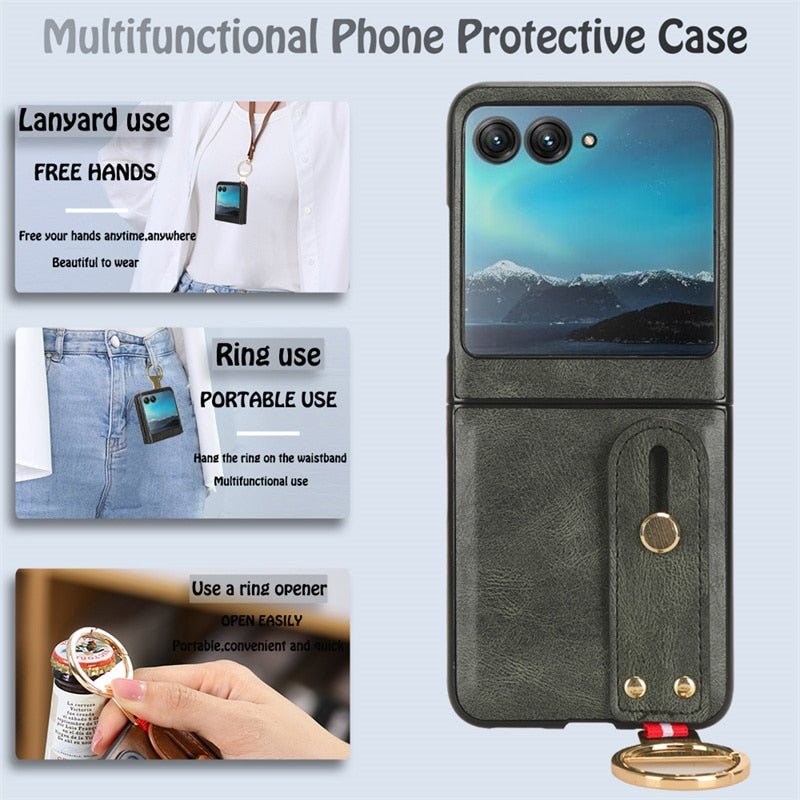 Motorola Razr 40 Ultra New Anti-Shock Business Leather Wristband Cover Case
