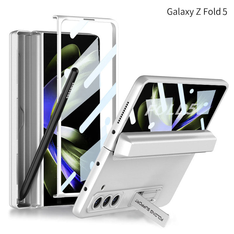Magnetic Full Coverage Samsung Galaxy Z Fold 5 Case with Front Tempered Glass Protector and Hidden Pen Holder