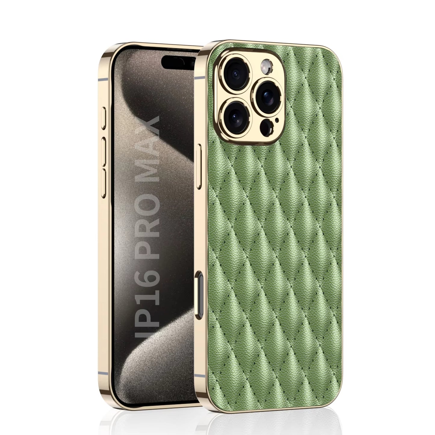 Electroplated PU Leather for iPhone 16 Pro Max Mobile Case Rhomboid Pattern