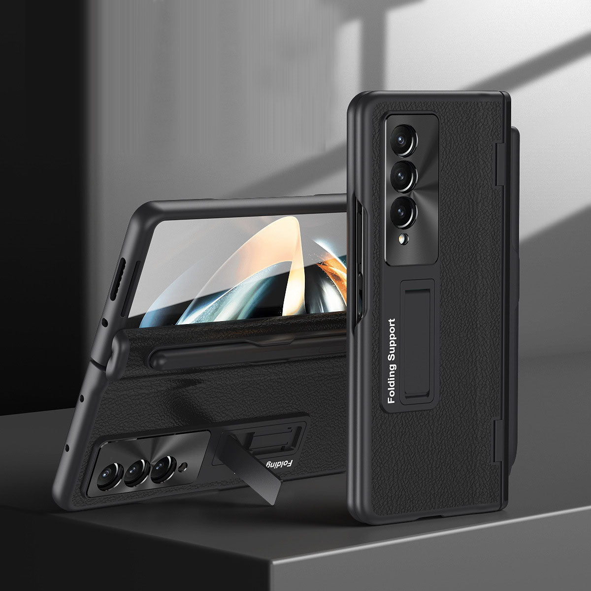 Luxury Leather Samsung Galaxy Z Fold5 Fold4 Fold3 Case with Screen Protector/Stand/Pen slot