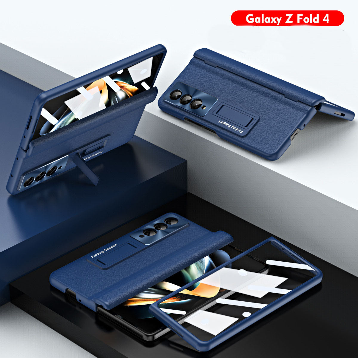 Luxury Leather Samsung Galaxy Z Fold5 Fold4 Fold3 Case with Screen Protector/Stand/Pen slot