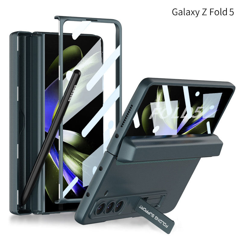 Magnetic Full Coverage Samsung Galaxy Z Fold 5 Case with Front Tempered Glass Protector and Hidden Pen Holder