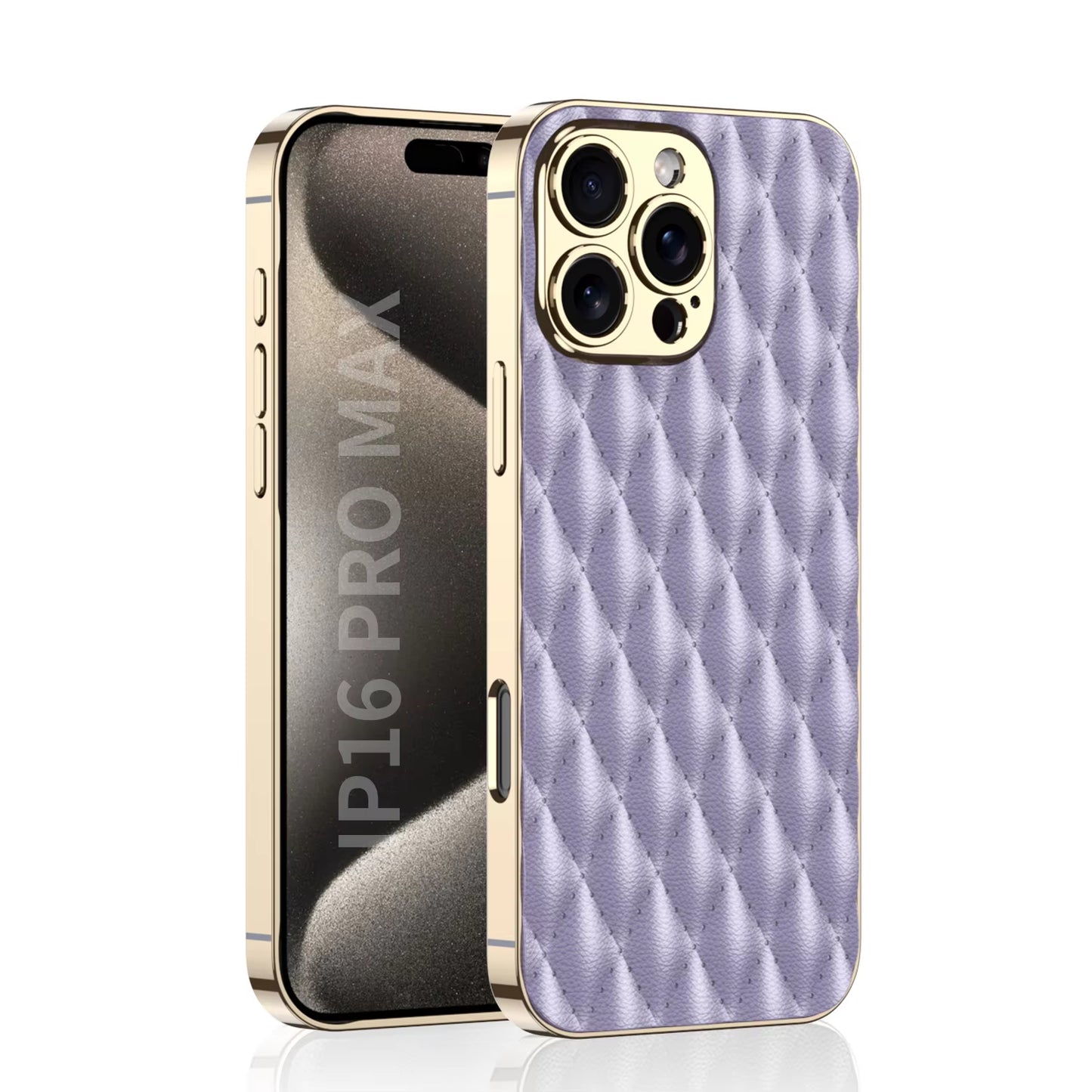 Electroplated PU Leather for iPhone 16 Pro Max Mobile Case Rhomboid Pattern