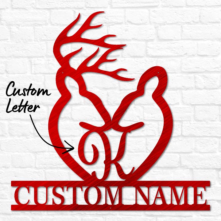 Deer Heart Letter Monogram with Names