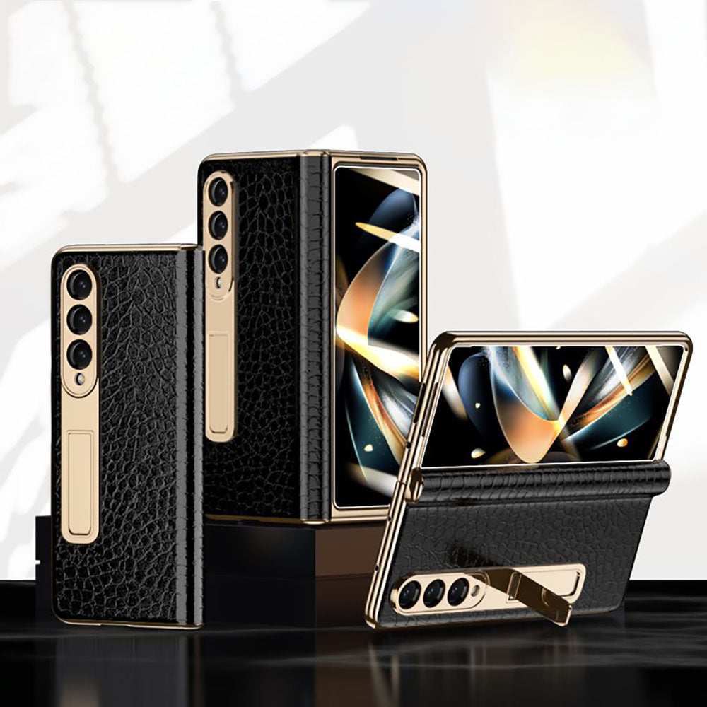Handmade Leather Crocodile Pattern Phone Case With Back Screen Protector For Samsung Galaxy Z Fold4 5G - Mycasety Mycasety
