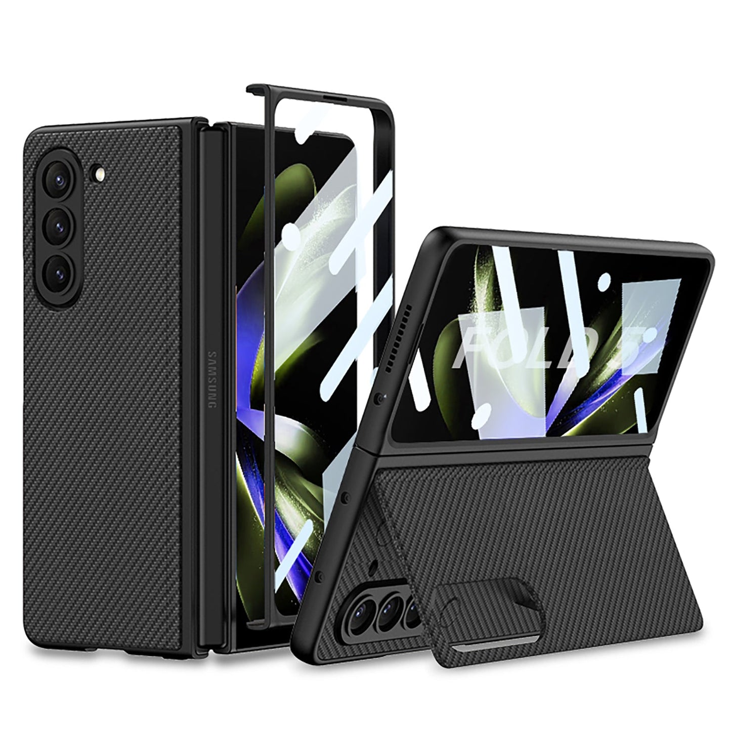Leather Holder Phone Case With Back Screen Protector For Samsung Galaxy Z Fold 5/4/3 5G - Mycasety Mycasety