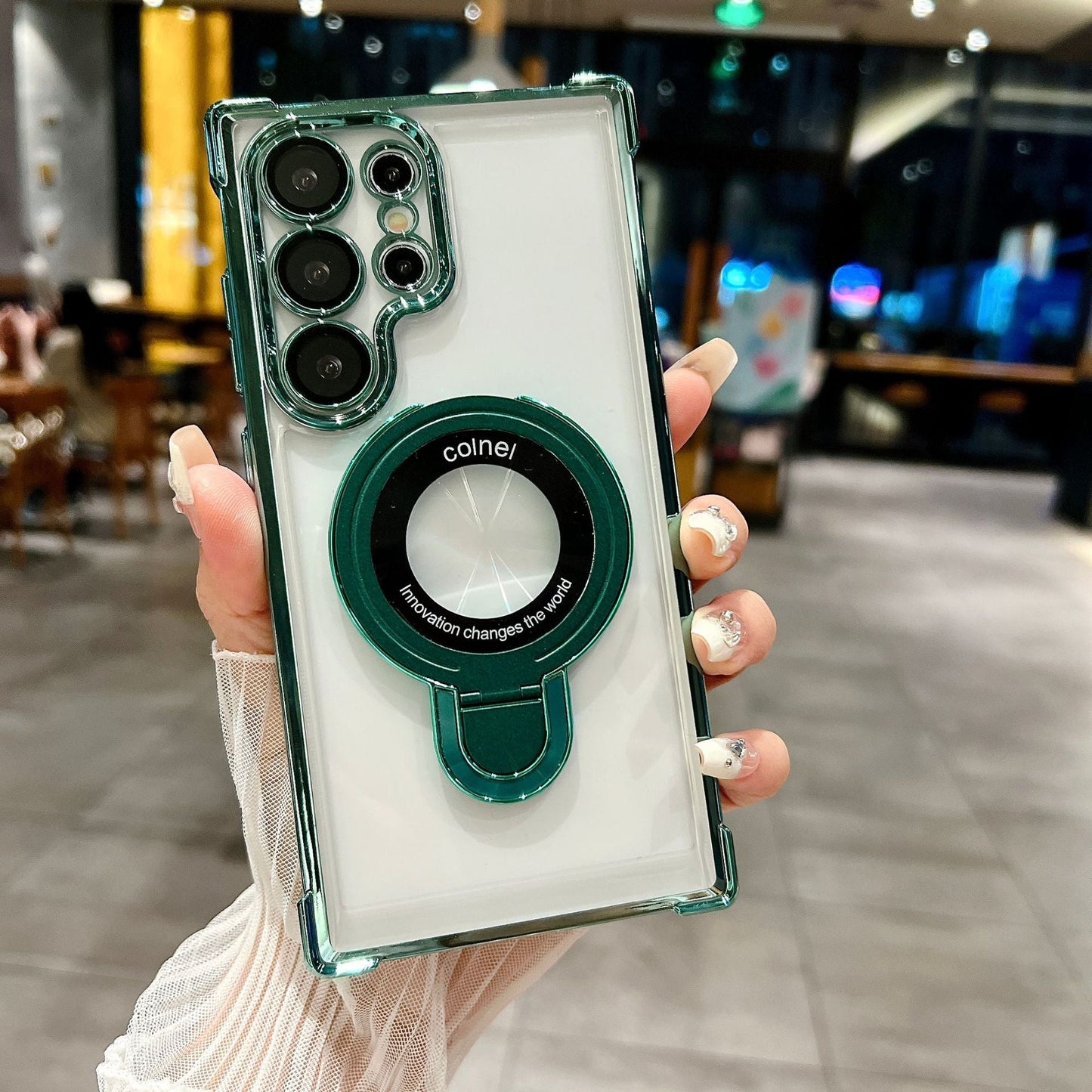 Galaxy Electroplated Magnetic Bracket Anti-fall Phone Case With Lens Glass Proetector