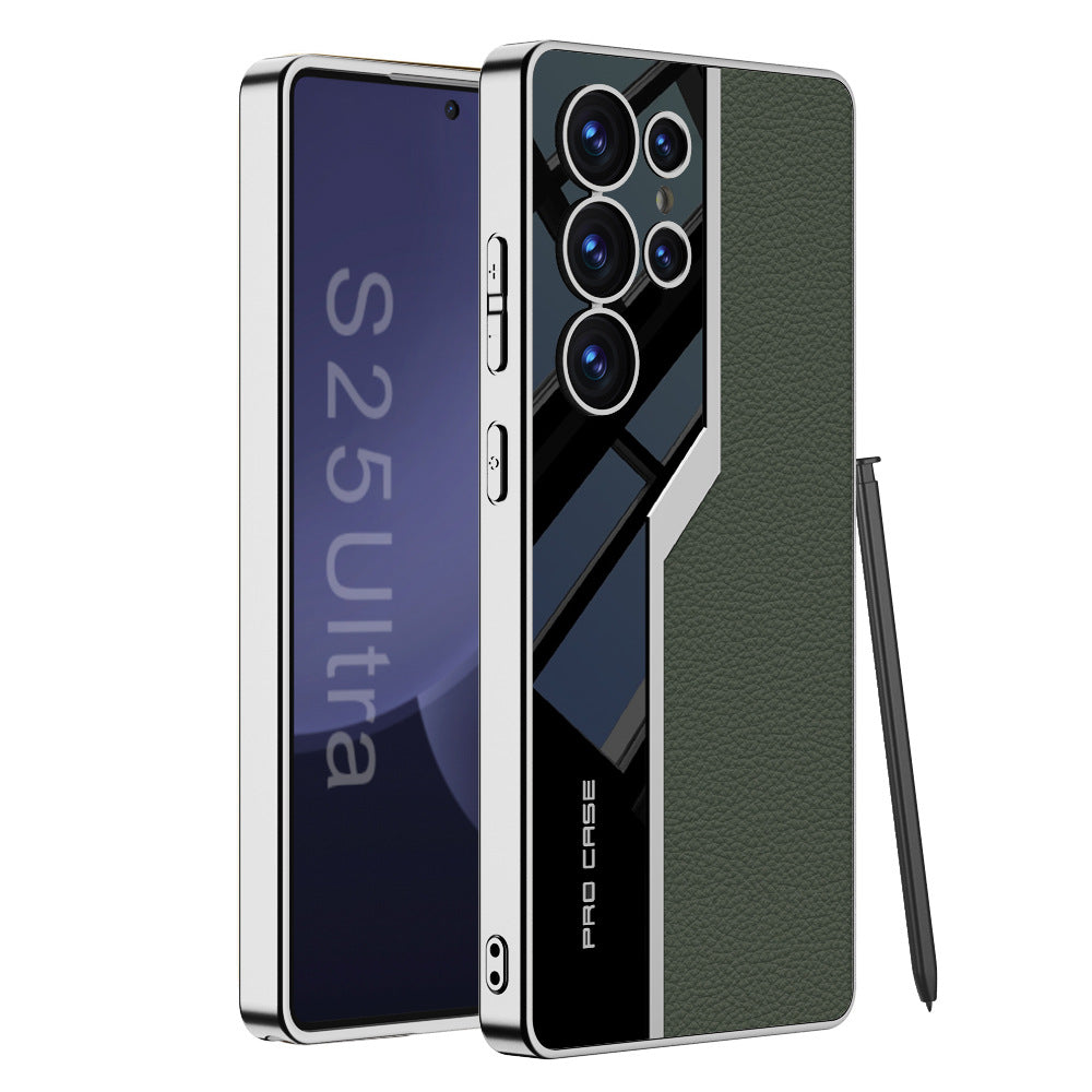 Electroplated Leather Anti-fall Protective Phone Case For Galaxy S25 S24 S23 Ultra Plus