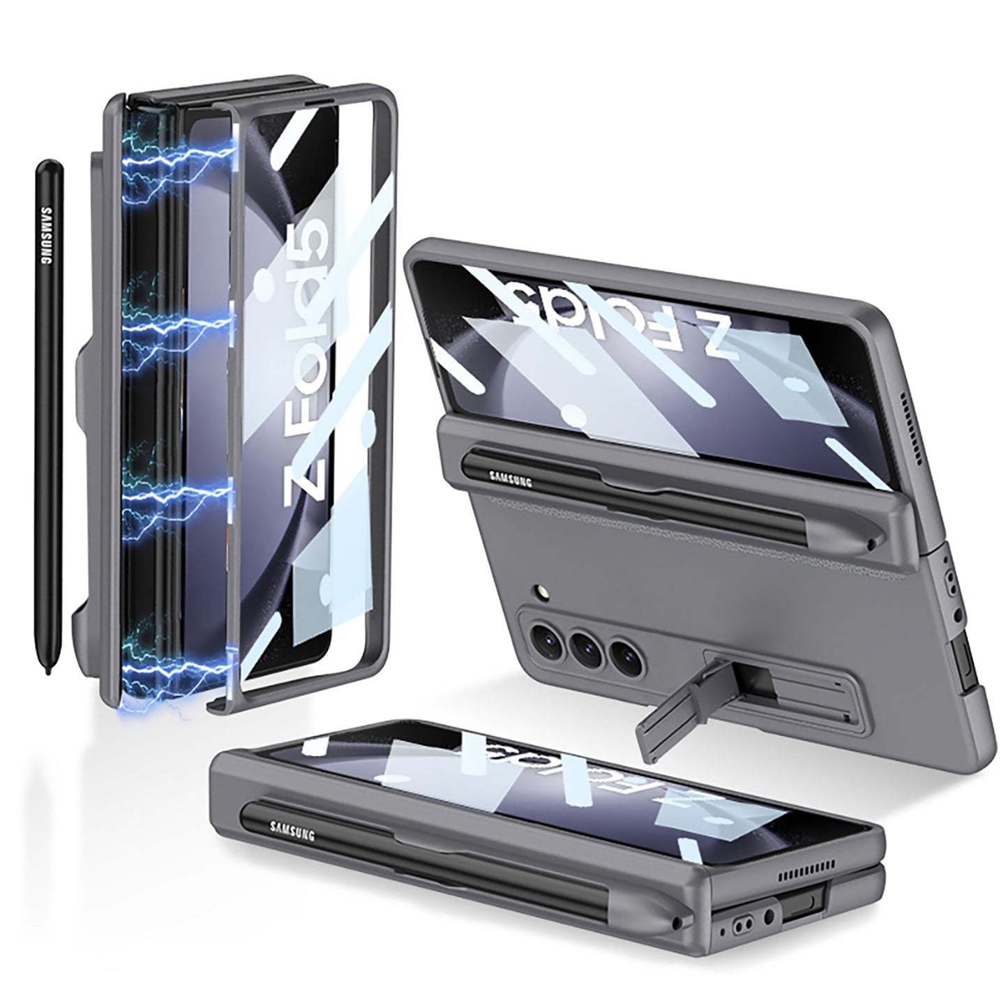 Magnetic Hinge S Pen Slot Ultra-Thin Phone Case With Back Screen Protector For Samsung Galaxy Z Fold 5/4/3 5G - Mycasety Mycasety