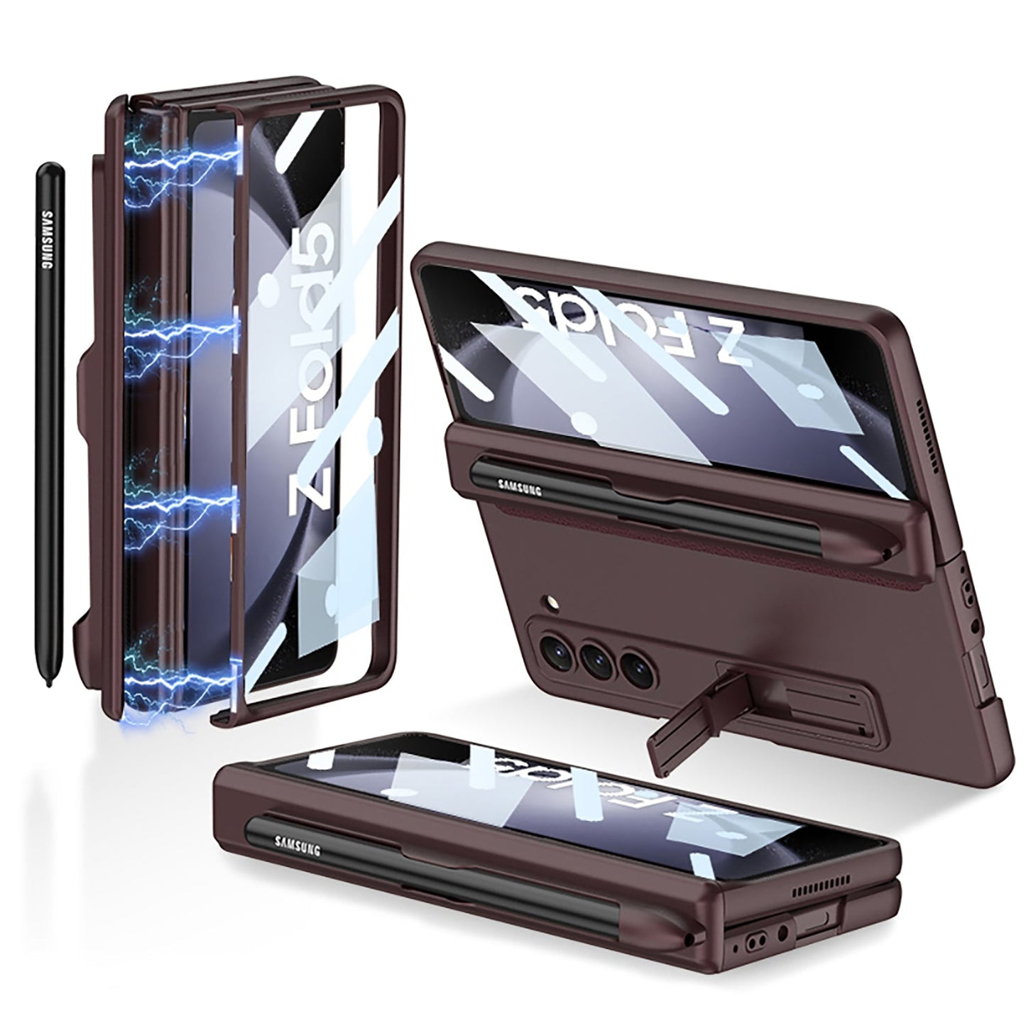 Magnetic Hinge S Pen Slot Ultra-Thin Phone Case With Back Screen Protector For Samsung Galaxy Z Fold 5/4/3 5G - Mycasety Mycasety