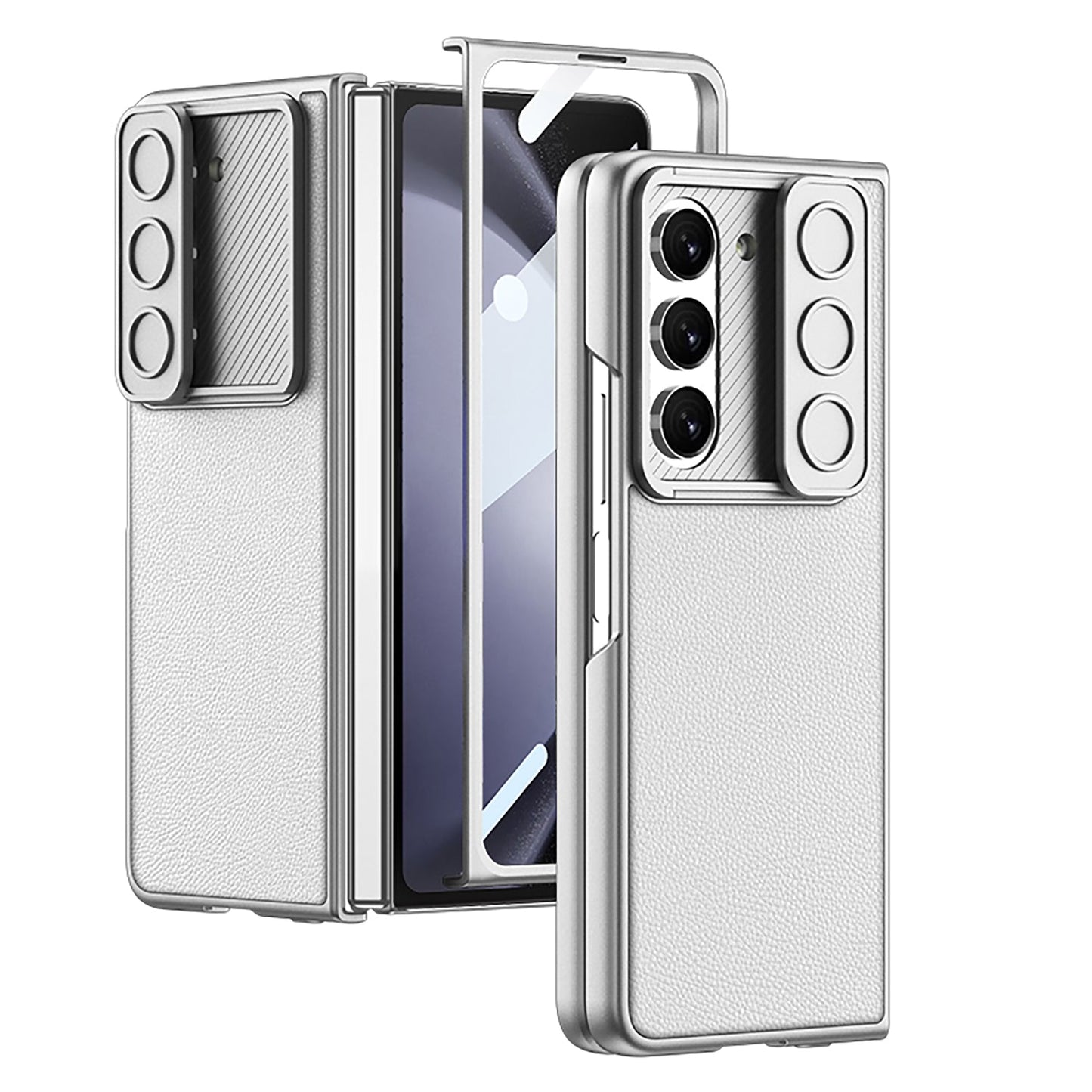 Leather All-inclusive Lens Slide Protector Phone Case With Back Screen Protector For Samsung Galaxy Z Fold 5/4/3 5G - Mycasety Mycasety