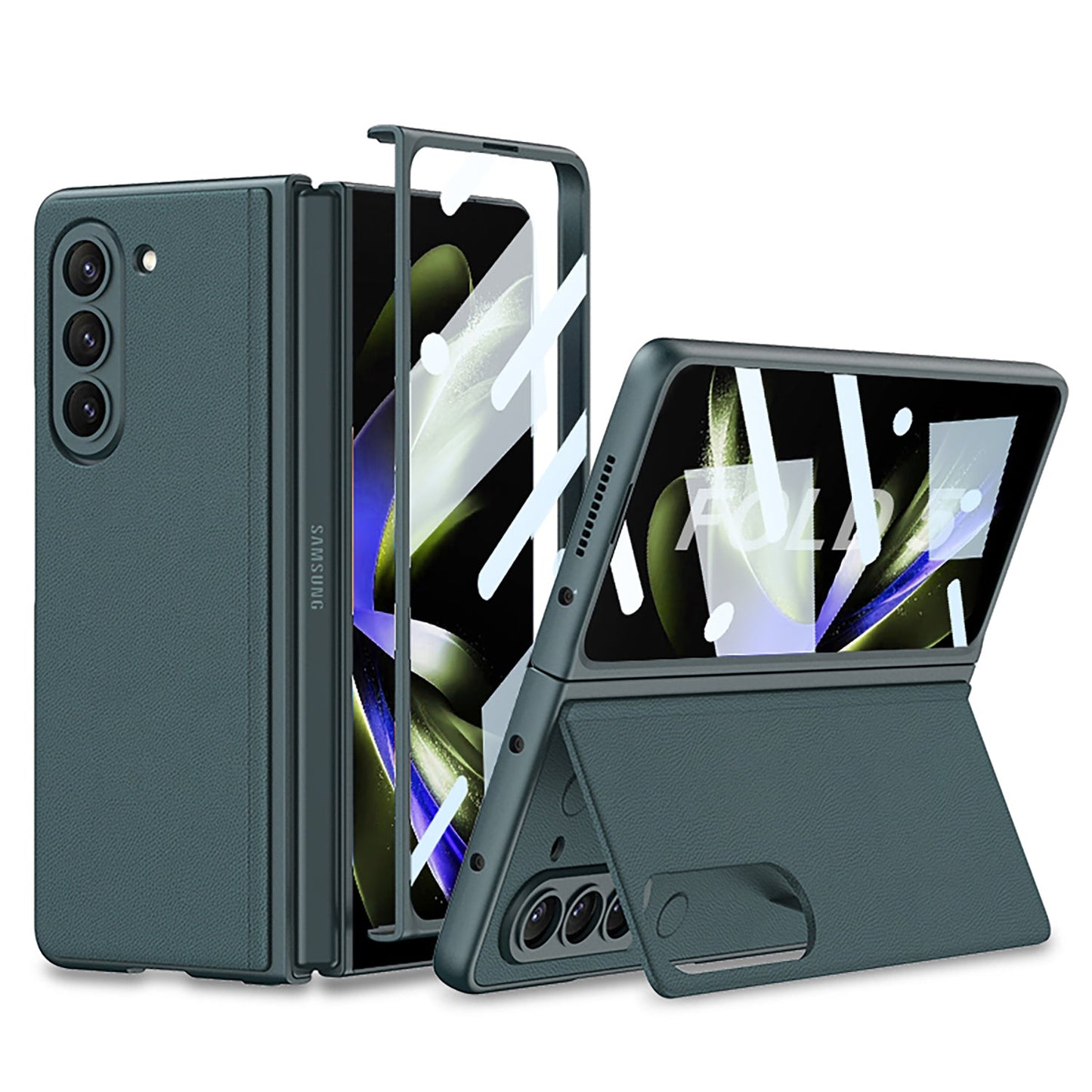 Leather Holder Phone Case With Back Screen Protector For Samsung Galaxy Z Fold 5/4/3 5G - Mycasety Mycasety