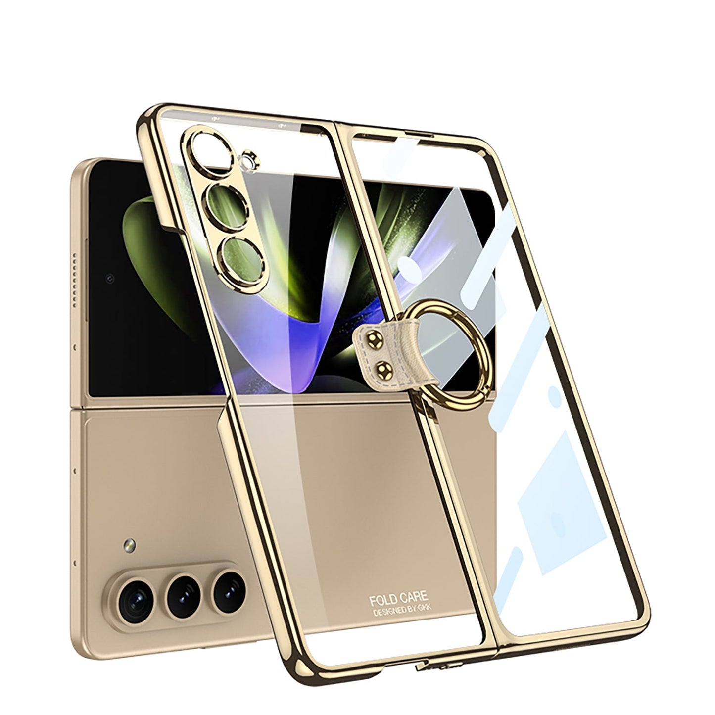 Transparent Electroplating Ring Holder Protective Phone Case With Back Screen Protector For Samsung Galaxy Z Fold 5/4/3 5G - Mycasety Mycasety