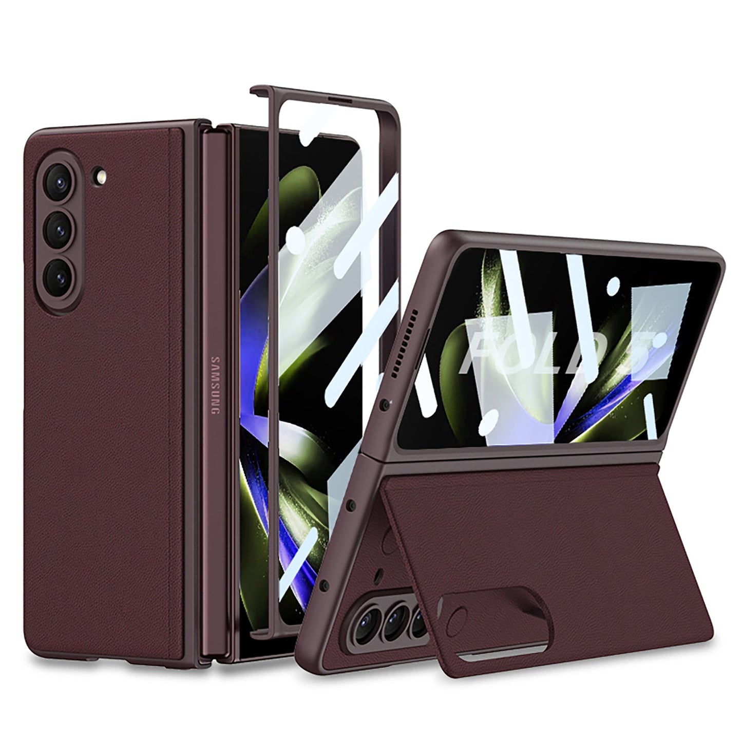 Leather Holder Phone Case With Back Screen Protector For Samsung Galaxy Z Fold 5/4/3 5G - Mycasety Mycasety