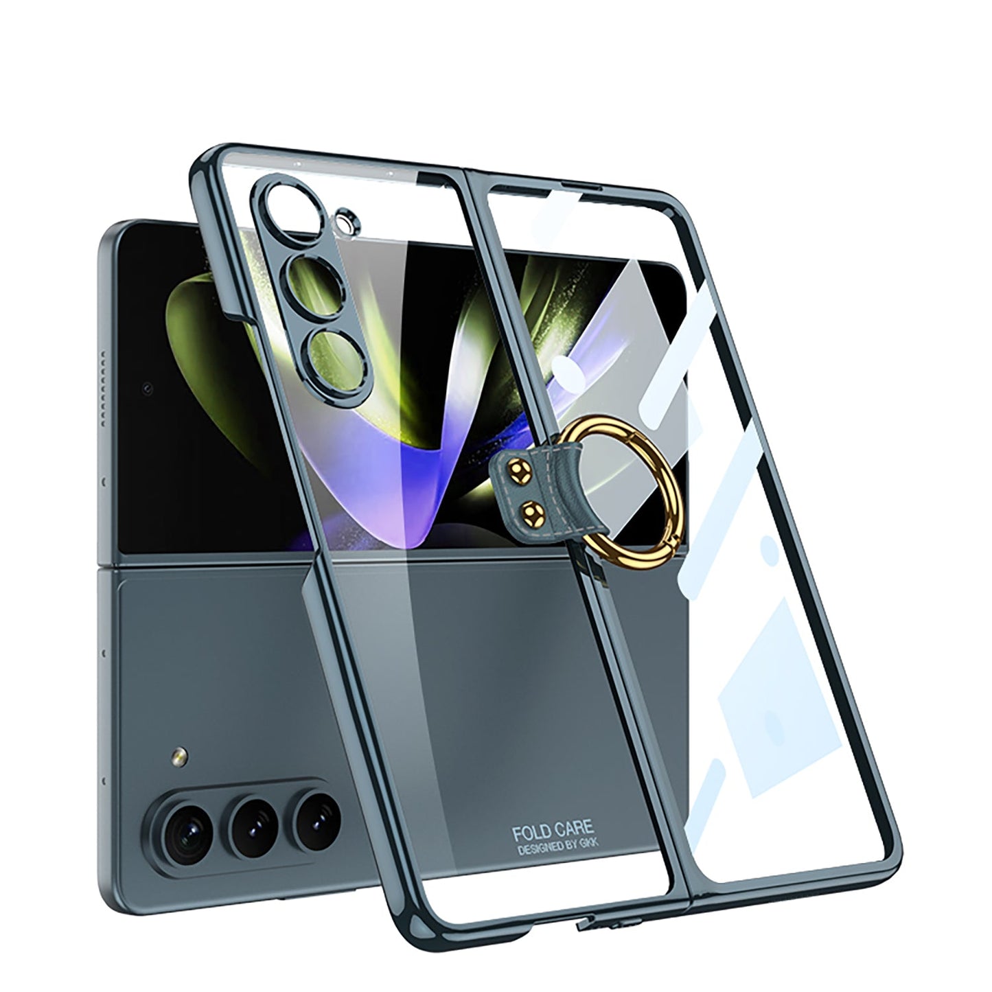 Transparent Electroplating Ring Holder Protective Phone Case With Back Screen Protector For Samsung Galaxy Z Fold 5/4/3 5G - Mycasety Mycasety