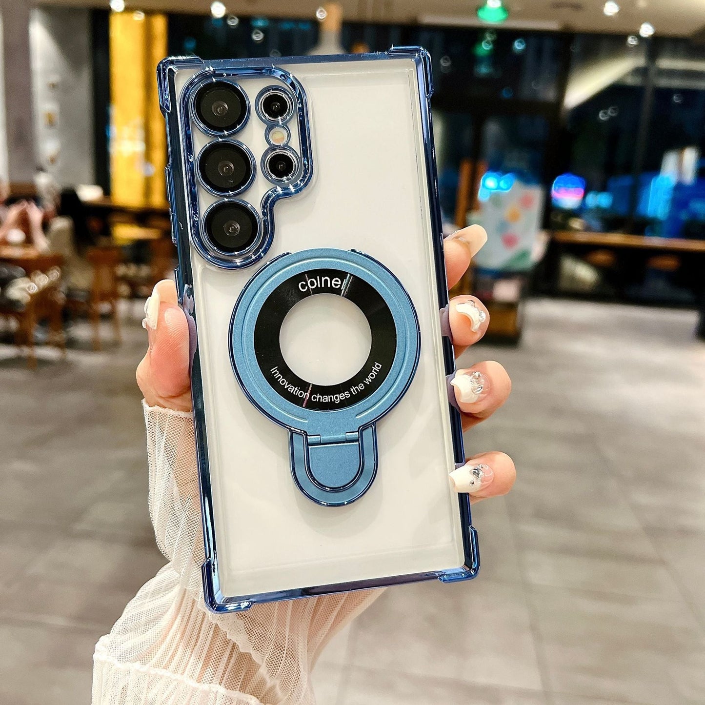Galaxy Electroplated Magnetic Bracket Anti-fall Phone Case With Lens Glass Proetector
